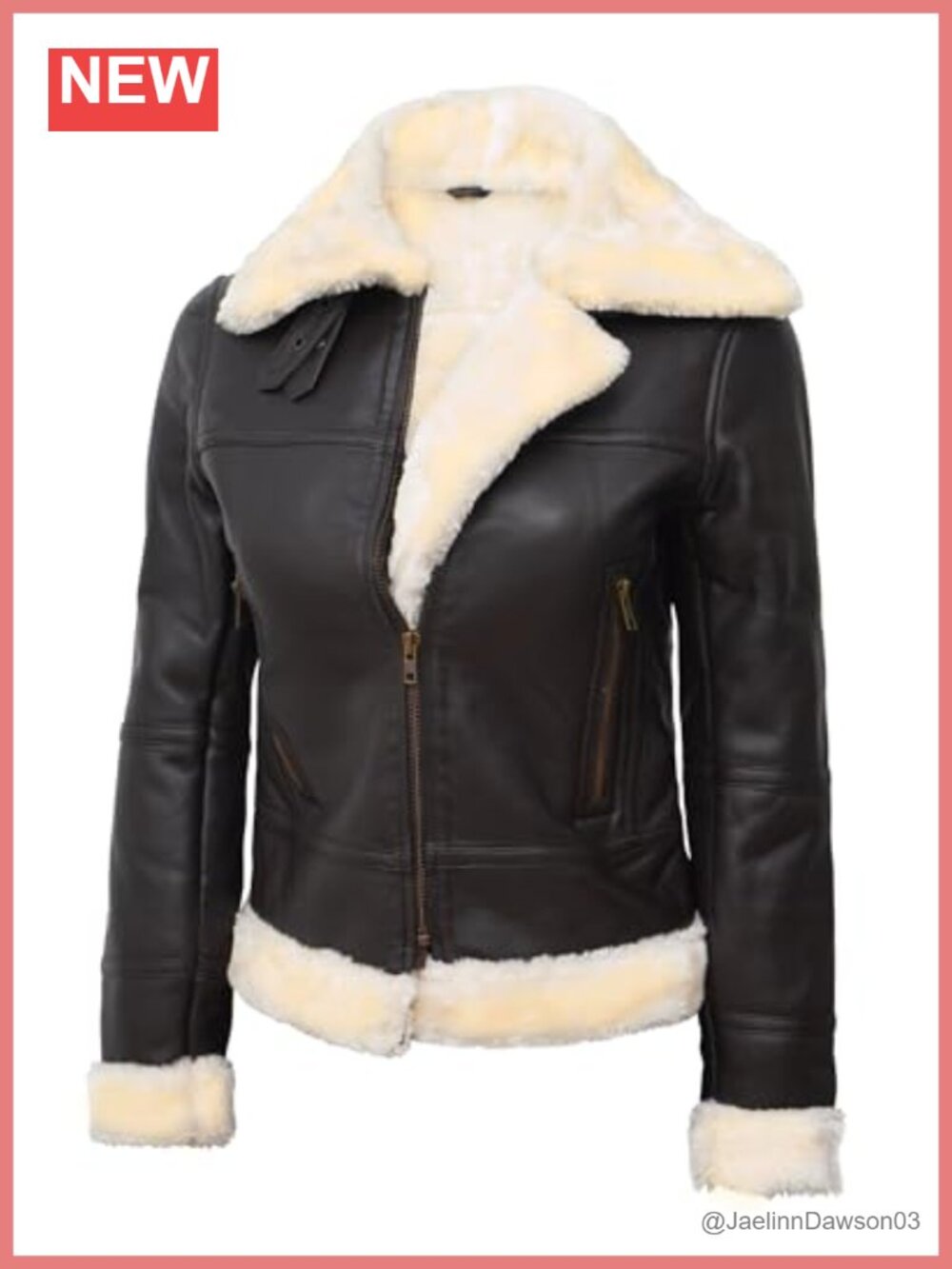 100% Lambskin Leather Sherpa Jacket Aviator Asymmetrical Zip Womens